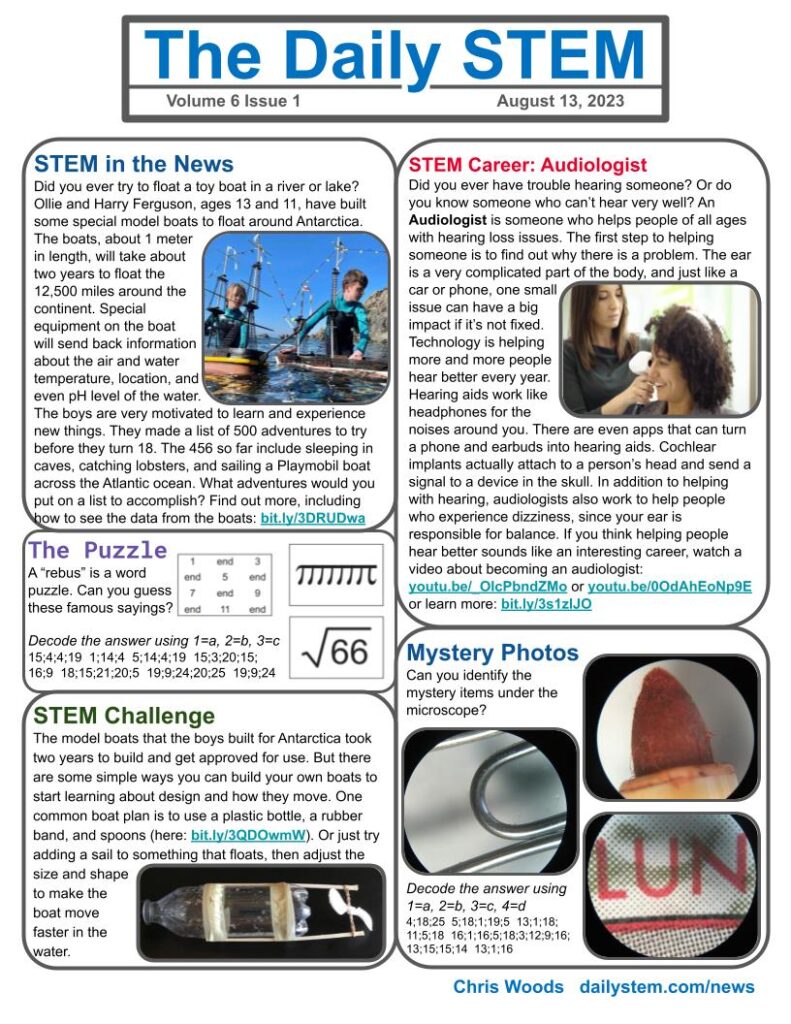 dailySTEM (Chris Woods) on X: This week's #DailySTEM issues are available  in English, Spanish, & French! This issue has lots of #CES & innovation  focus! Download/share with your kids at  #STEM #